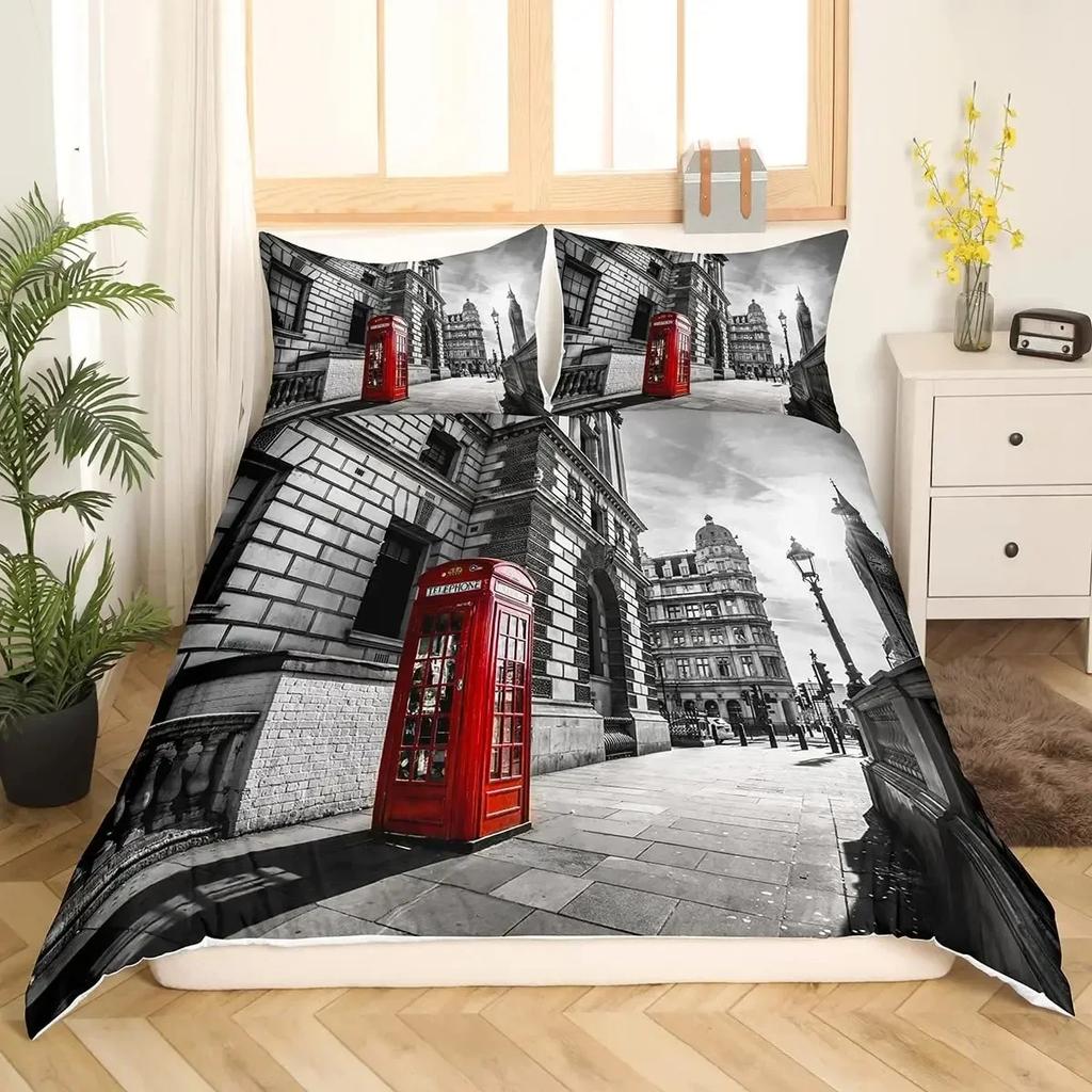London Telephone Booth The Big Ben Comfortable Duvet Quilt Cover Pillowcase Bedding Set Children Bedroom Decoration Home Textile