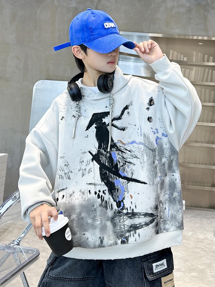 Boys' 2025 Loose Casual Hooded Sweatshirt - Spring/Autumn Korean Style