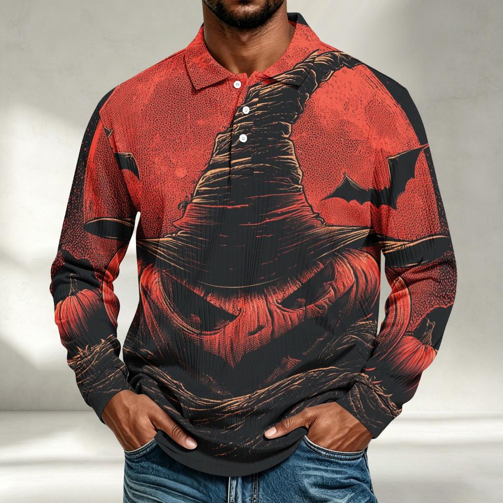 Men's Casual Halloween Print Long Sleeve Shirt Loose Fit