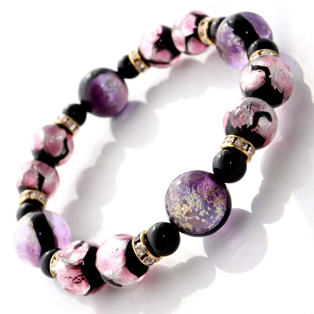 

[GOLD STONE] Glowing Firefly Glass Marine Purple Pink Bracelet, Okinawa Power Stone, Inner Diameter: Approx. 19.5cm