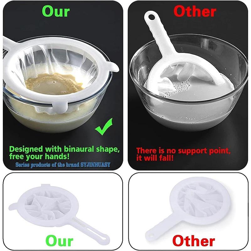 200 Mesh 400 Mesh Kitchen Filter Fine Mesh Strainer Sieve Nylon Filter Spoon Plastic Soy Milk Juice Yogurt Food Strainer Kitchen Utensils