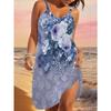 Women Single Piece Sleeveless Wide Strap Dress Blue Base Fresh Floral Butterfly Full Print Loose Cami Dress for Casual Vacation