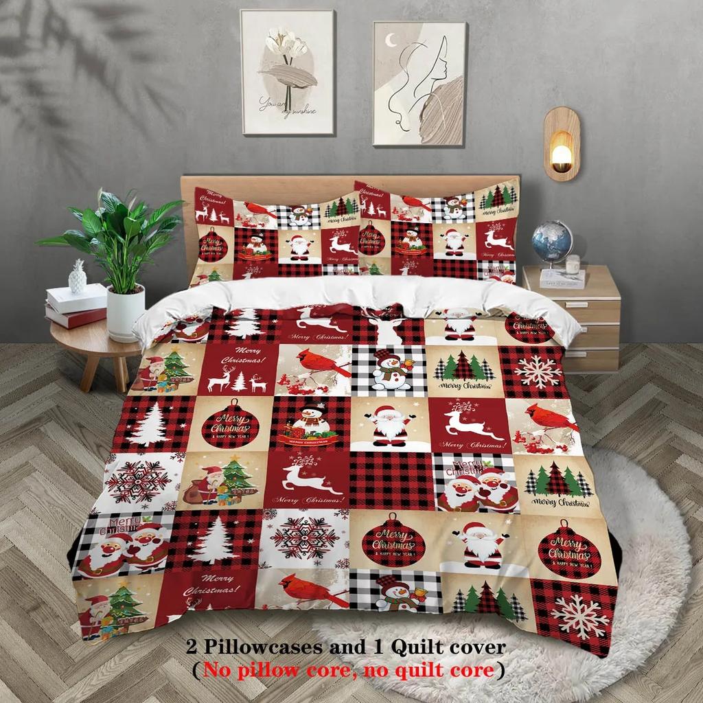 3-Piece Christmas-Themed Bedding Set Duvet Set Single Double Bed King Size Bed Set Adult Boys Bedroom Duvet Cover Pillow Case