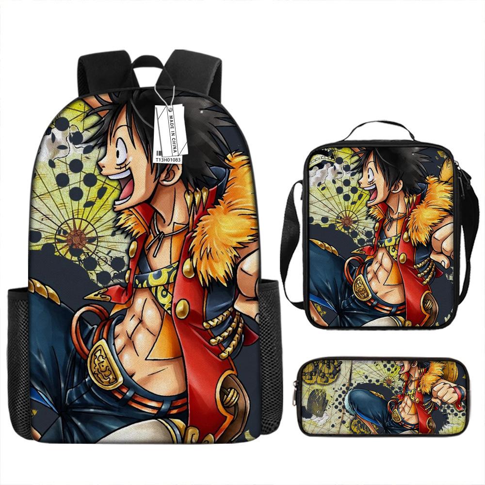 Animation Peripheral Student School Bag ONE PIECE Cartoon School Bag Girls and Boys Three-piece Set Backpack Satchel