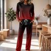 Set Pigiama da Donna a Manica Lunga con Scollo Rotondo, Coulisse e Gamba Larga per Casa e Sonno Casual
