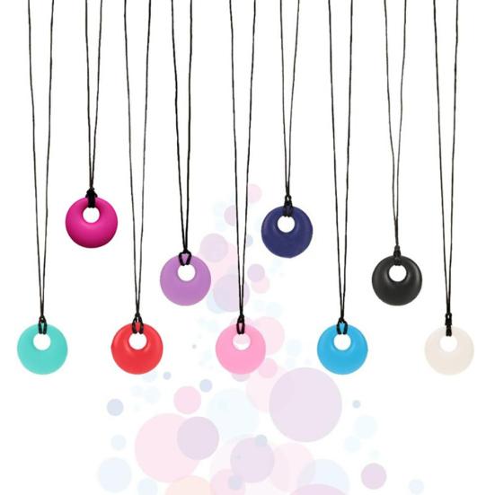 Mom Round Pendant Necklace Baby Teething Nursing Bite Chew Soft Silicone Teether Toy