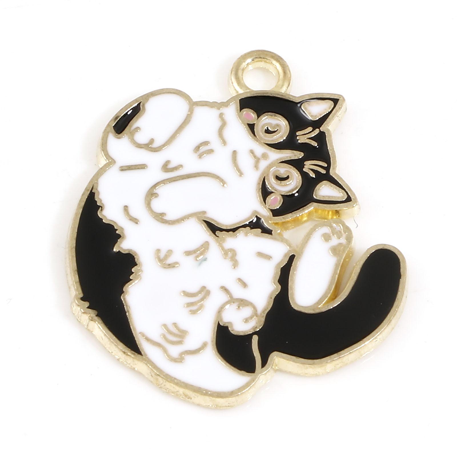 

10 PCs Cute Cartoon Cat Charms Gold Color Cat Animal Enamel Metal Pendants For DIY Necklace Earrings Bracelet Jewelry Findings