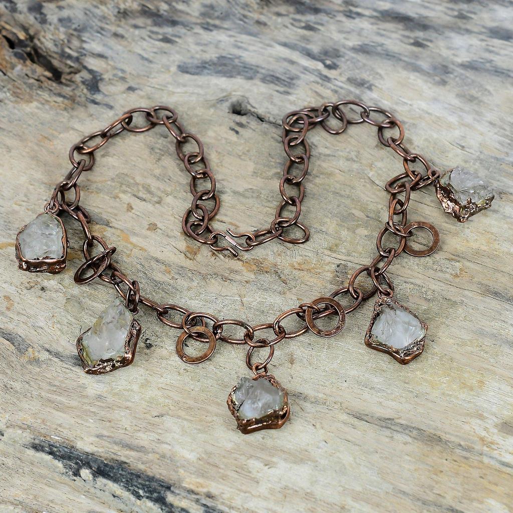 White Topaz Rough Necklace Electroformed Copper Jewelry Adjustable Chain Necklace Handmade Gemstone Jewelry Copper Necklace Engagement Gifts