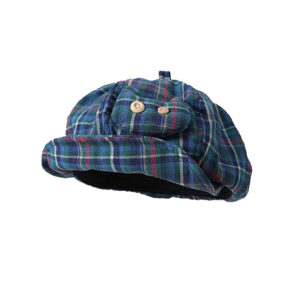 Sun Protection Plaid Cloud Berets Korean Style Octagonal Caps Japanese Button Hat  Spring Summer