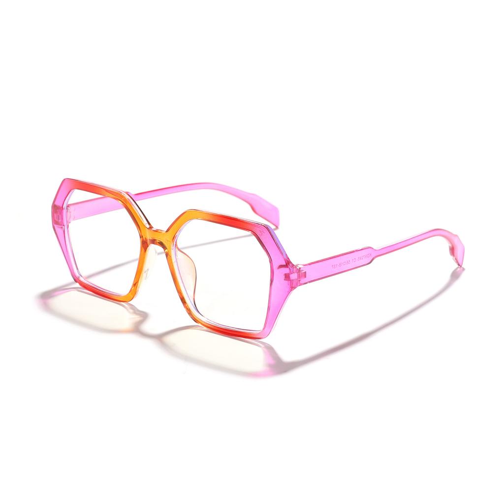 Oversized Hexagon Glasses Colorful Gradient Frame Clear Non-Prescription Lenses Stylish Eyewear for Ladies KJ088