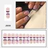 24 Pcs Short Square False Nail Flowers Artificial Nail French Tip Stick On Nail Glossy Press On Nail for Woman