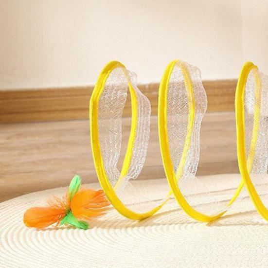 Cat Tunnel Toy Spiral Kitten Toy Foldable Design Easy To Install Interactive Spiral Cat Tunnel with Feather Toy