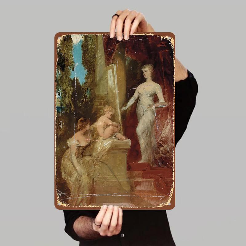 

Vintage European Figure Oil Painting Metal Iron Wall Art Decor for Living Room 7.9x11.8In(20x30cm)