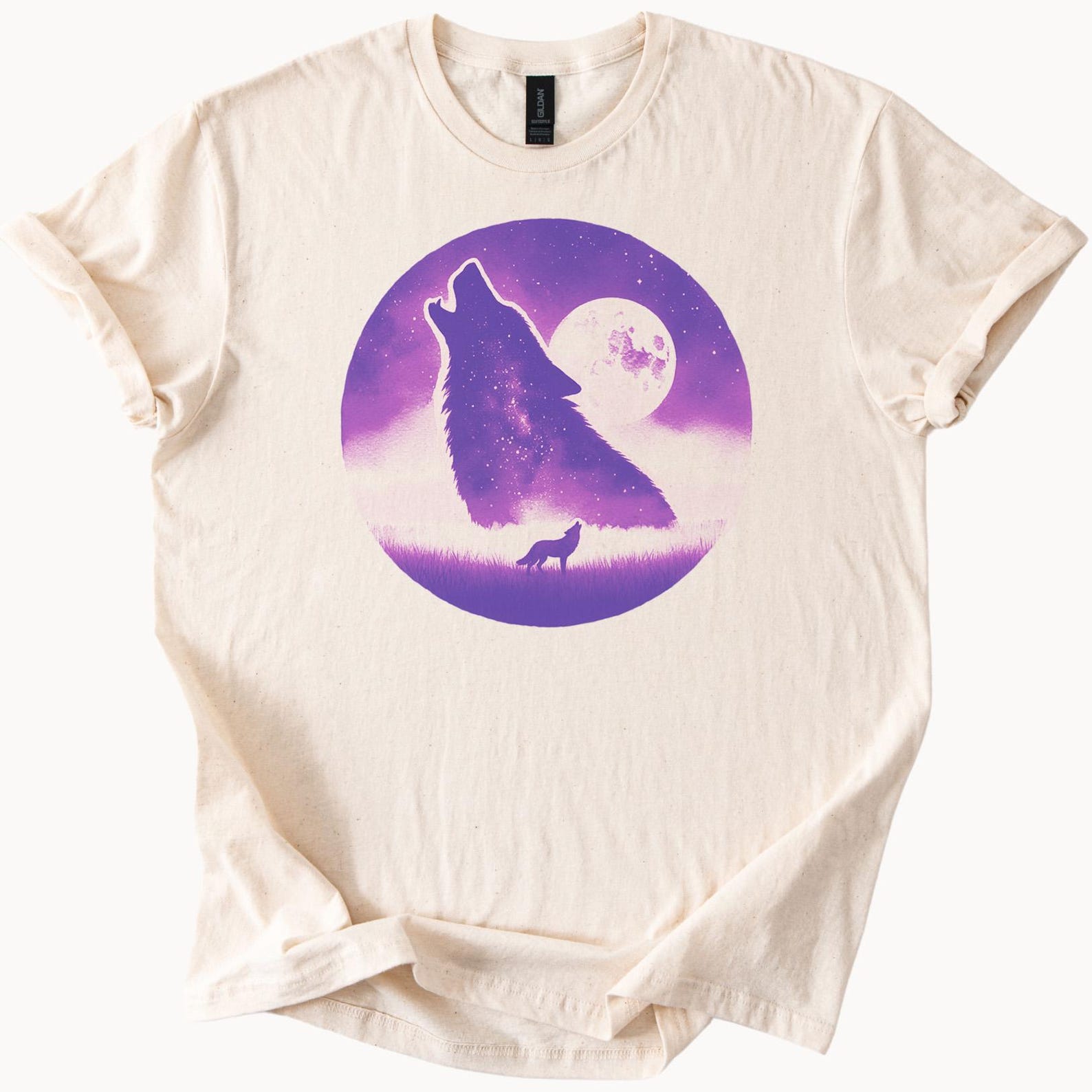 Howling Wolf Galaxy Moon Graphic T Shirt Purple Night Sky Animal Lover Nature Tee Celestial Wolf Art Shirt Unique Gift Idea 120