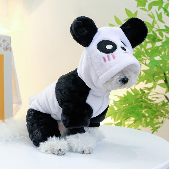 Tuta per animali domestici alla moda a forma di panda con cappuccio, cappotto caldo invernale a quattro zampe