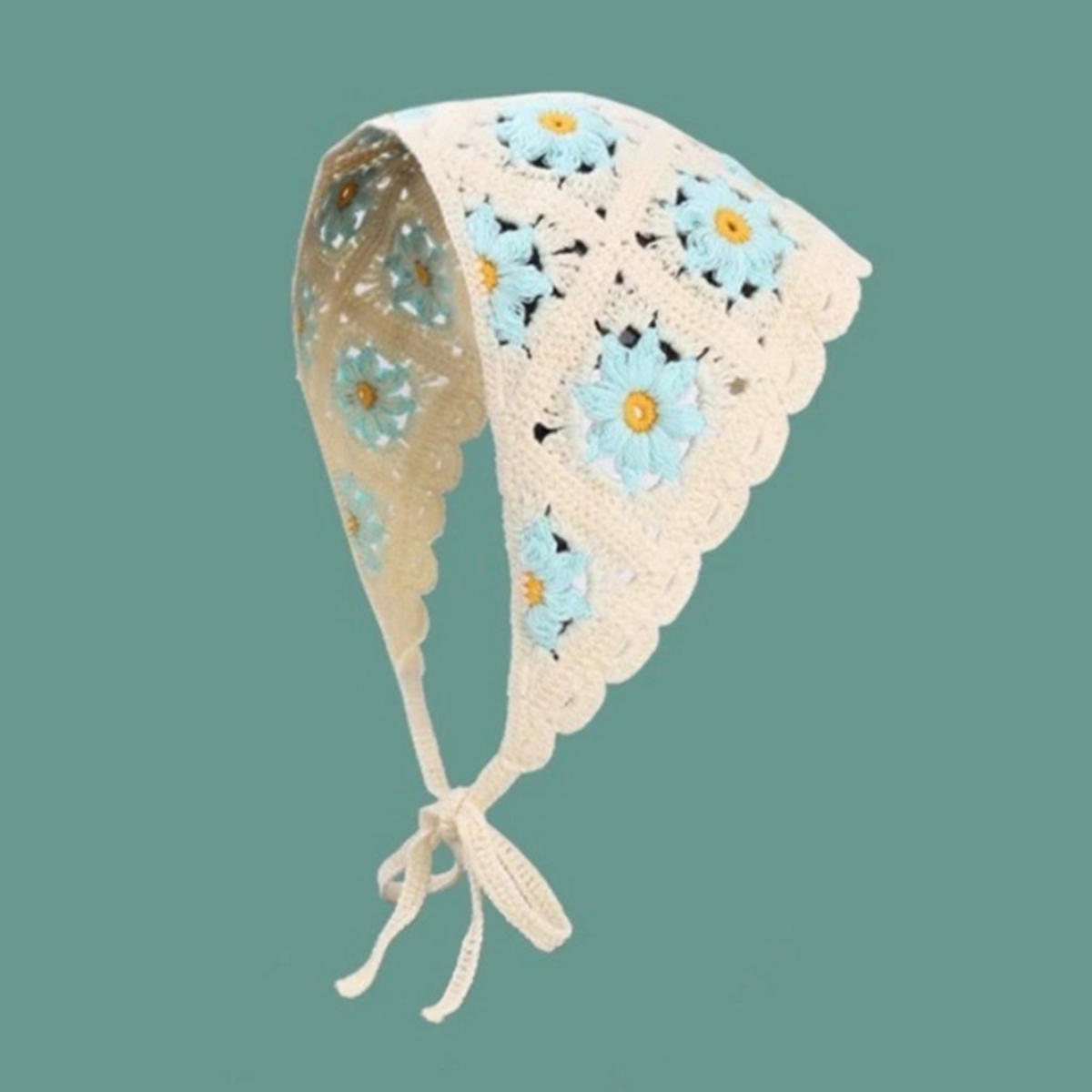 

Women Girl Rhombus Sweet Cute Knitted Triangle French Pastoral Style Headband Flower Headscarf Beach Vacation Hair Accessories one size синий