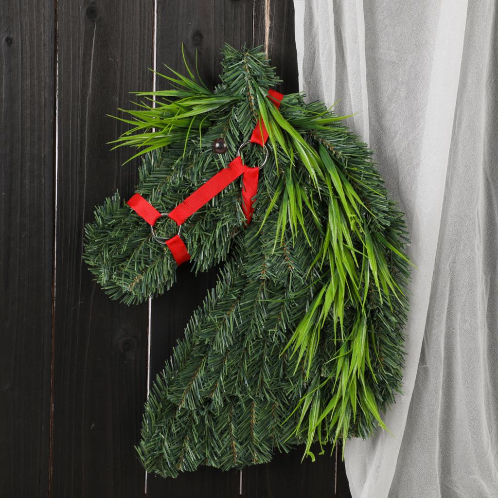 Artificial Horse Head Wreath Wall Hanging Decorative Greenery for Indoor Outdoor Seasonal Home Decor Holiday Festival Display