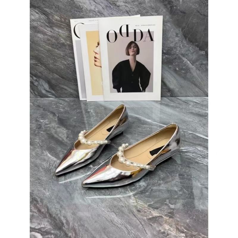 Fashion wedge heel European pointed pearl one-word belt women's shoes light mouth single shoes versatile flat heel lazy shoes 2025 spring