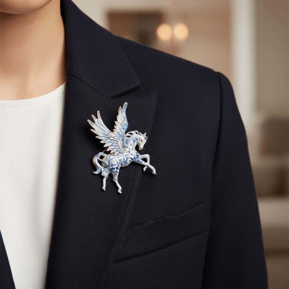 Light Luxury Zodiac Horse Badge Pin Chinese Style New Year Chest Flower Vintage Horse Brooch  Coat