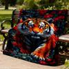 1pc Tiger Roses Outdoor Flannel Blanket, Cozy & Warm Soft Te Playful Design, Napping Camping,