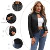 Spring and Autumn New Casual Leather Clothing Women's Fashion Street European and American Size Stand-up Collar Jacket Motorcycle Clothing Jacket