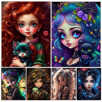 Pintura de diamante faça você mesmo, desenho animado, retrato, menina, mosaico de diamantes, flor, bordado 5d, animal, gato, nova série, conjunto de presente para crianças