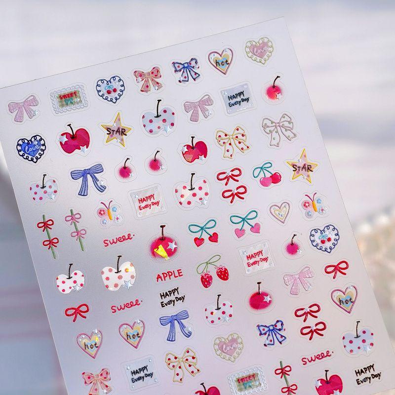 

Qiji Hand-Painted Little Apple Love Heart Bow Tie Shell Light Nail Sticker Waterproof Nail Sticker Decorations M1172 M1172 (glass broken shell light)