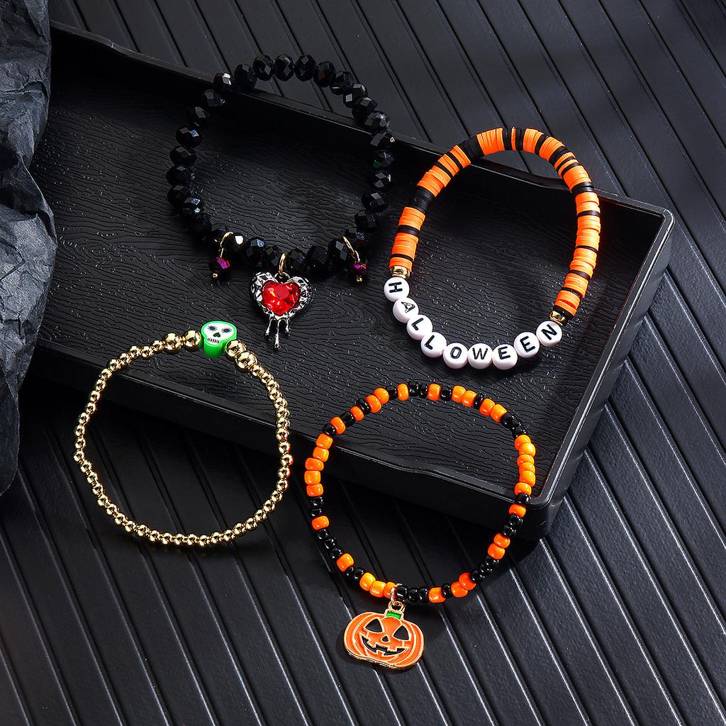 Bracelet Set Hot Sale Rice Bead Orange Pumpkin Skull Pendant Halloween Bracelet