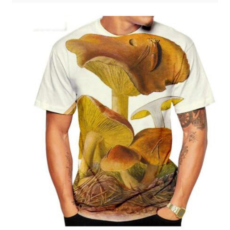 Tricou cu gât rotund imprimat cu ciuperci alimentare, tricou inedit cu ciuperci, casual pentru bărbați, cu mânecă scurtă