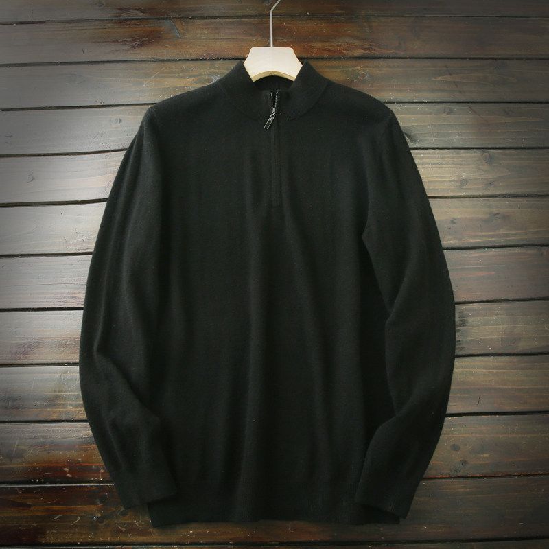 Great Product! 100/100% Wool! Foreign Trade Tail Goods Men's Autumn and Winter Clothing Warm Half Zipper Knit Sweater