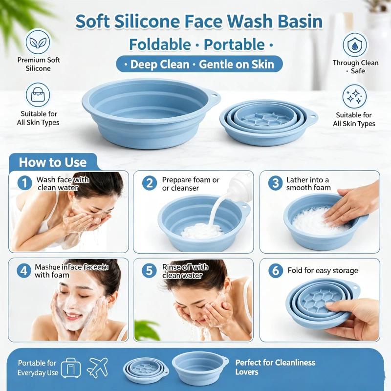 Tigela de Gelo Facial Dobrável de Silicone Com Bandeja de Gelo Embutida Lavatório para Mergulho Facial Para Reduzir Poros Portátil Cuidados com a Pele em Casa