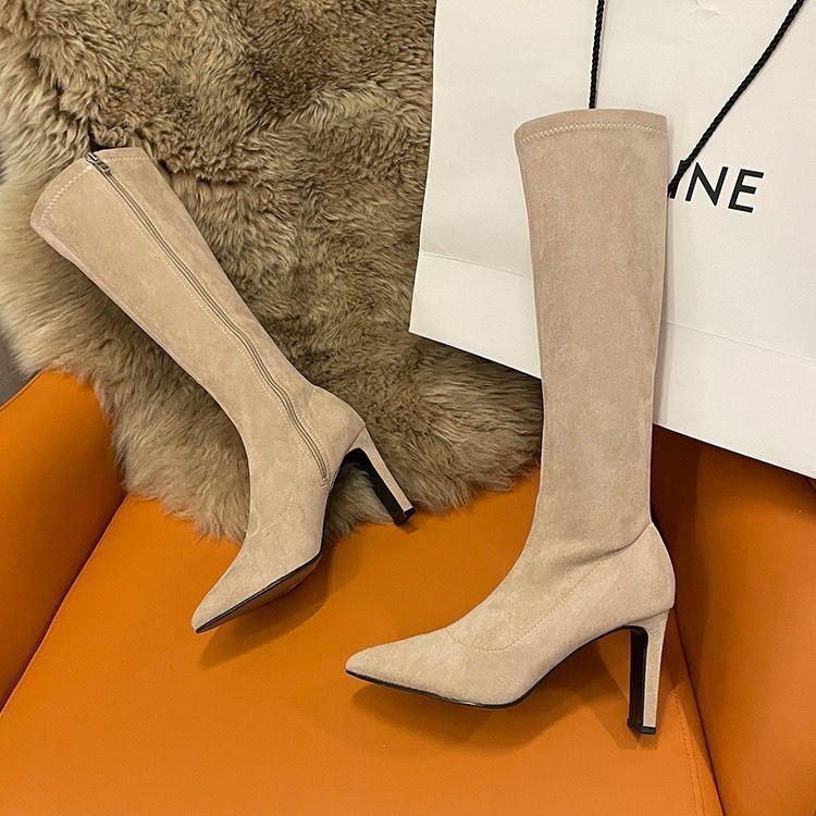 Stretch Skinny Boots High Heel Over Knee Pointed Boots 2025 Winter Skinny Suede Boots Coarse Heel Boots Women