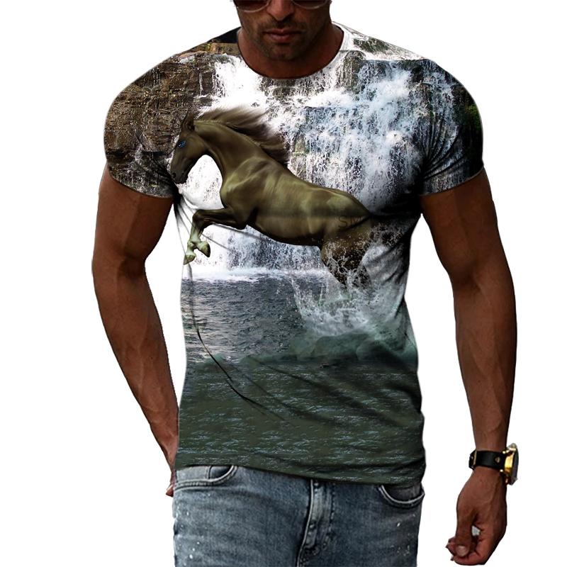 Letní trička s 3D grafikou Animal Horse Pro muže Móda Ležérní Výstřih harajuku Hip-Hop Styl Potištěná trička s krátkým rukávem Top