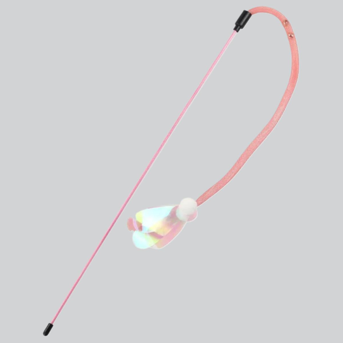 

Cat Toy Butterfly Cats Stick Elastic Net Cat Toys Interactive Bite Resistant Wool Ball Toys for Cats Tease Kitten Toy with Bell рожевий