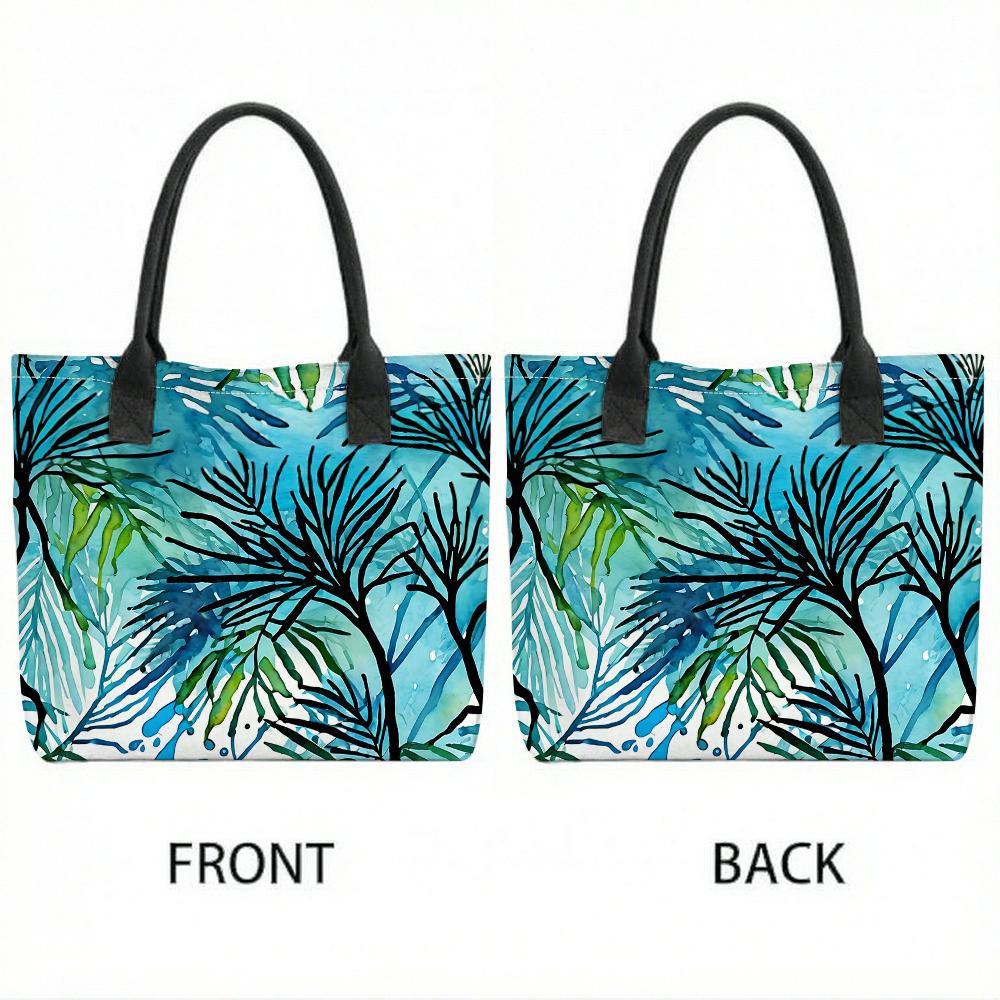Tropical Leaf Print Canvas Tote Bag Casual Daily Lightweight Travel Handbag
