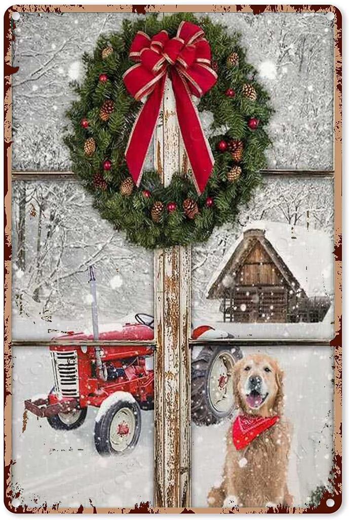 Metal Tin Sign Watercolor Christmas Tree Retro Wall Decor 20x30cm