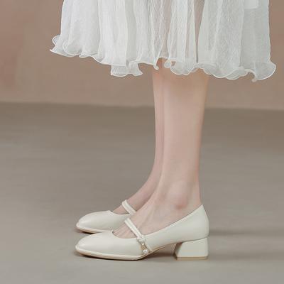 Shallow Thick Heel Bag Foot Surface Single Shoes Women's Square Head Soft Sole Comfortable Shoes Not Tired Feet Temperament