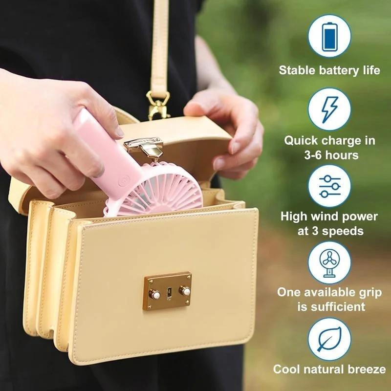Handheld Fan Rechargeable Portable Mini USB Fan 3 Speed Mini Fan with Phone Holder Rechargeable Fan Table Fan Fan Portable Fan