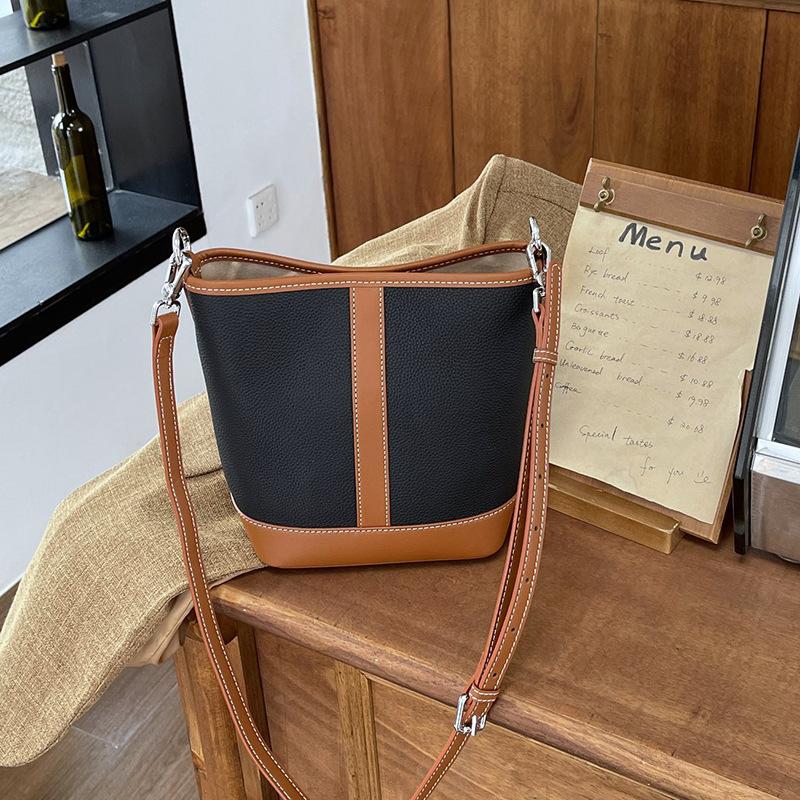 Bag High-end Exquisite Leather Bucket Bag Commuter Shoulder Messenger Bag First Layer Cowhide Women's Bag