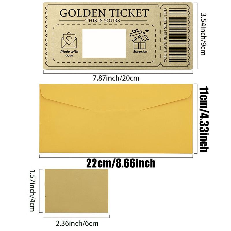 Scratch Off Ticket Golden Ticket Scratch-Off Card Raffle Gift Surprise Scratch-Off Card With Envelope Party Favor Cinema Voucher