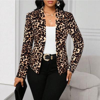 Women S Elegant Leopard Print Long Sleeve Blazer Jacket