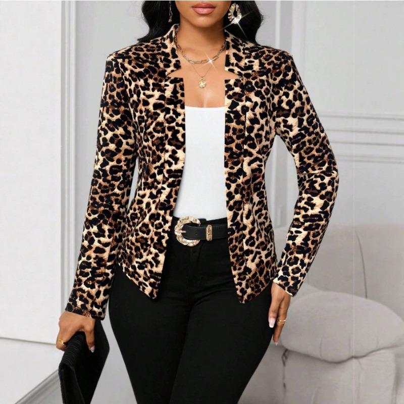Damen S Eleganter Blazer Jacke mit Leopardenmuster und langen Ärmeln