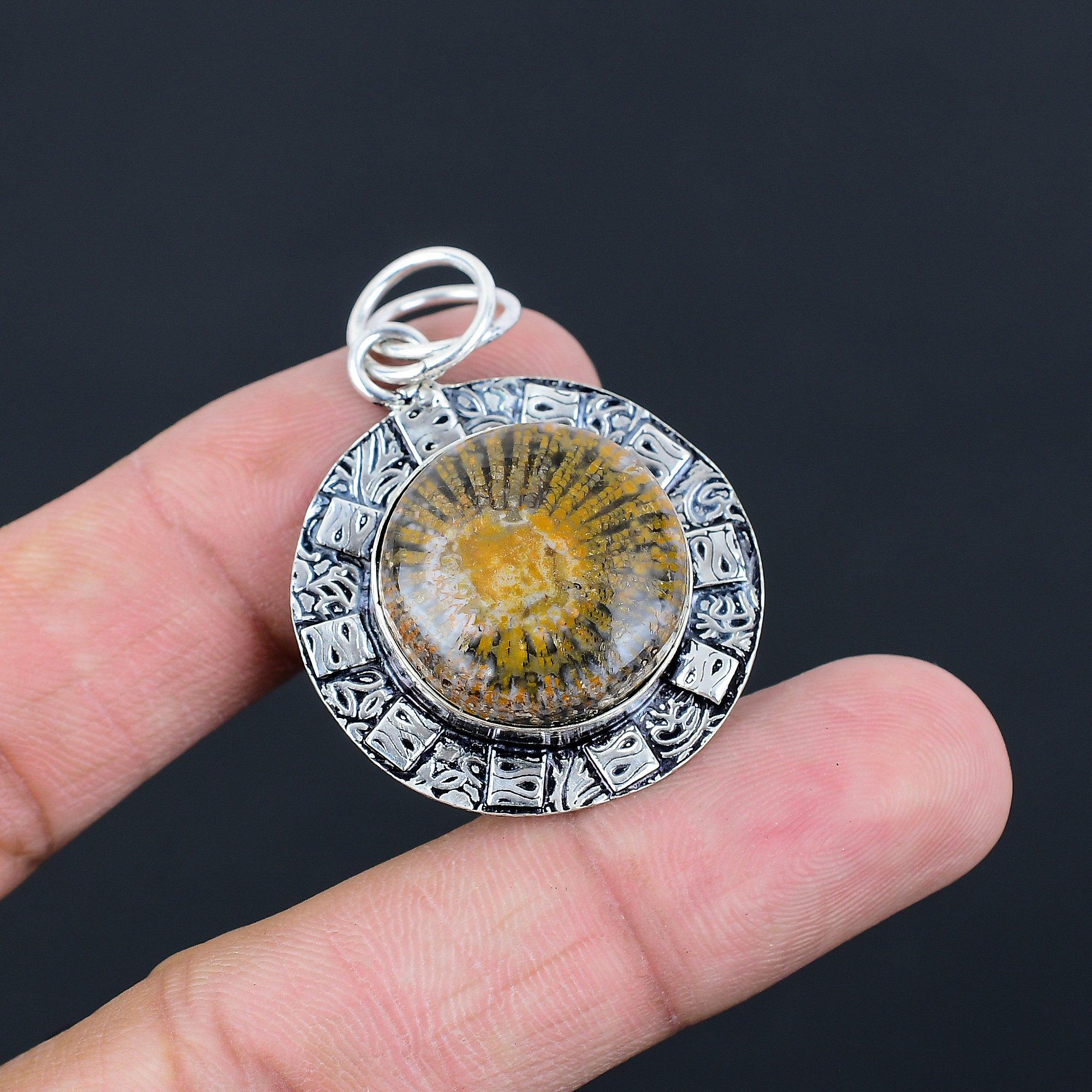 Daughters Day Deal 925 Silver Round Ocean Jasper Gemstone Bezel Trendy Pendant