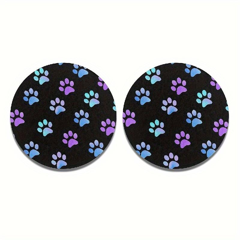 2pcs Blue Purple Multicolor Paw Absorbent Car Cup Holder Coasters, Car Interior Accessories For Women & Men, Cup Coasters For Car Vehicles & Home Desk