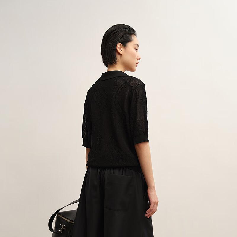 LESS 2025 Autumn Casual Short-Sleeve Polo Knit Top
