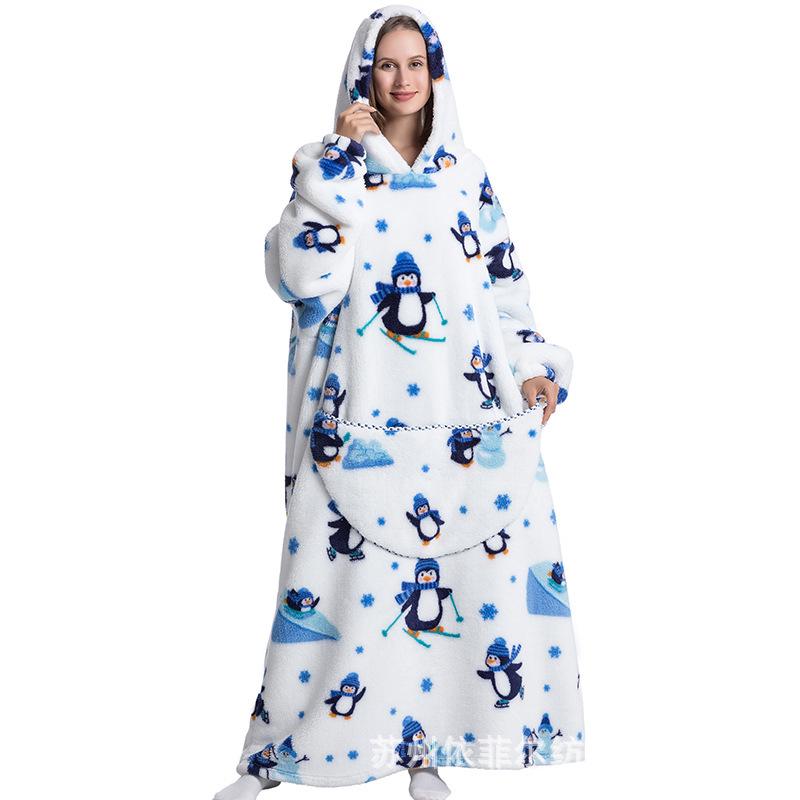 2023 Hooded Oversized Flannel Blanket Clothing for Men & Women – Extended Length for Warmth