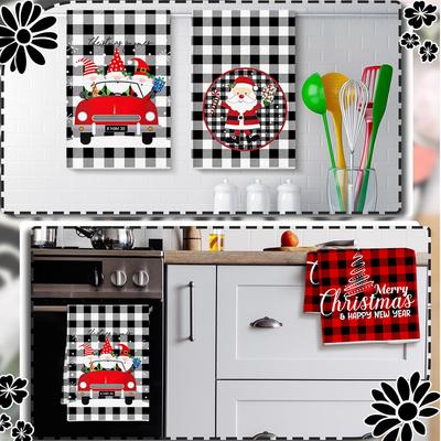 New Cross-border Microfiber Kitchen Rag Dishcloth Plaid Christmas Tree Series Tea Towel Printed Christmas Towel
