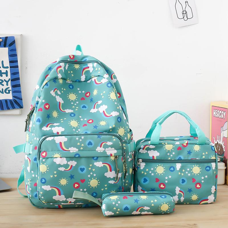 Women's Backpack Three-Piece Set Rainbow Print Student Schoolbag Large Capacity Backpack