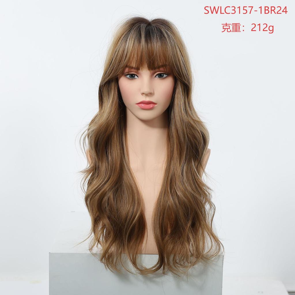 European And American Wind Gradual Change Gray Gold Long Curly Hair Wig Air Bangs Big Waves Natural Realistic Chemical Fiber Full Head Cover