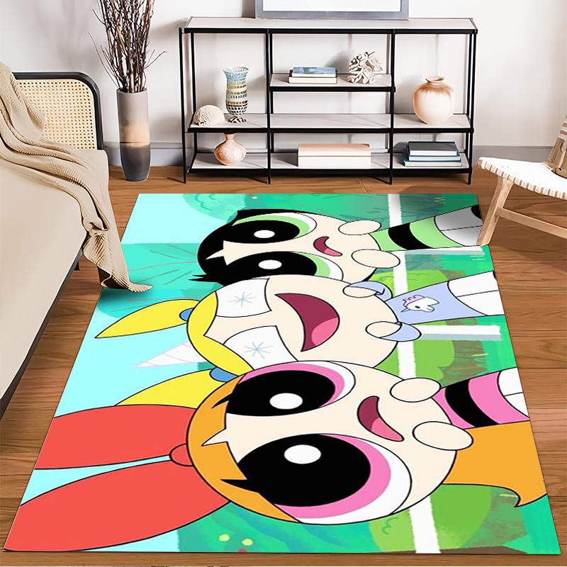 Powerpuff Girls Cartoon Pattern Rug Non-slip rug suitable for living room and bedroom sofas